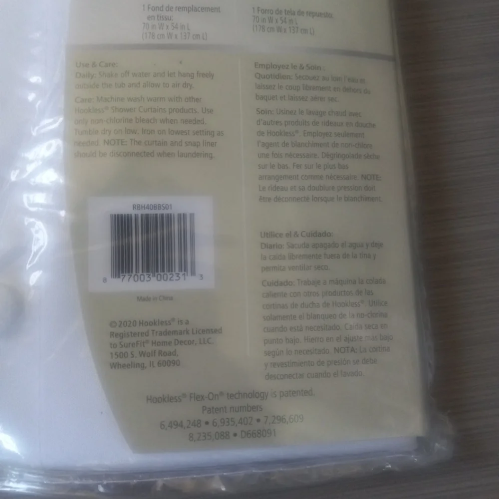 Hookless White Replacement Fabric Liner For Shower Curtain Snap On fits 70” X 54